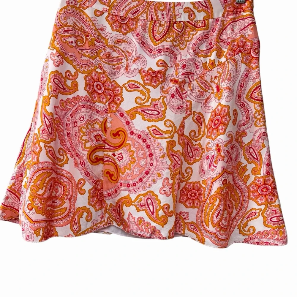 Banana Republic 100% Silk Paisley A-Line Mini‎ Skirt Pink Orange Lined Size 2